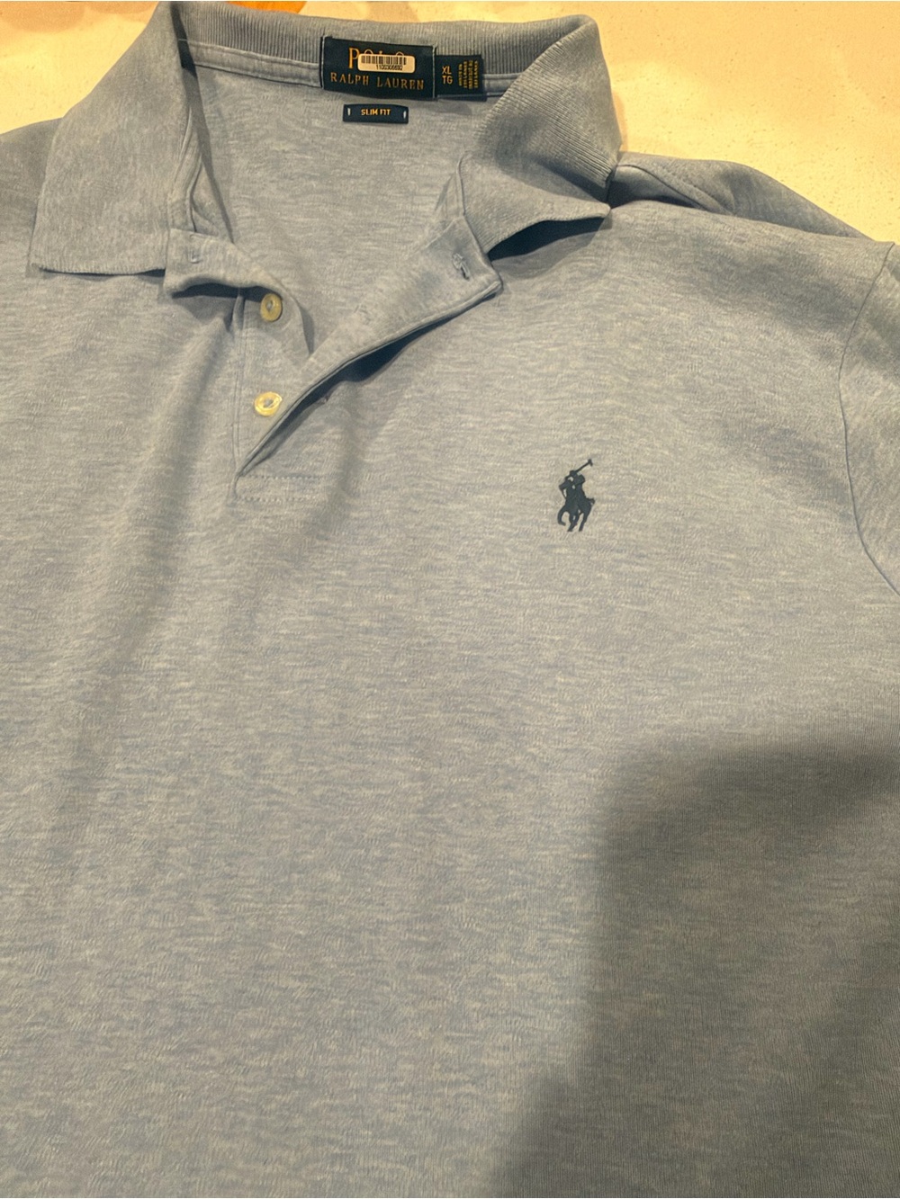 Ralph Lauren Men’s Heather Light Blue Polo with Navy Pony
